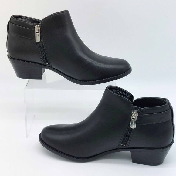 Vionic Millie Black Leather Ankle Booties Women’s 7.5 Side Zip Buckle Low Block - Picture 5 of 11